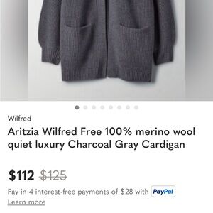 Aritzia Wilfred Free Charcoal Open-Front Cardigan